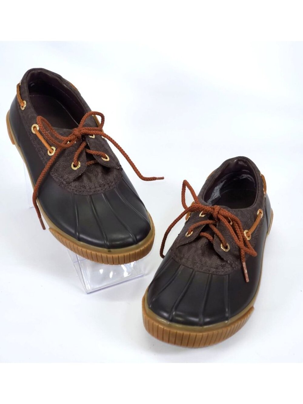 Michael Kors Women's Hyde Brown Leather/Rubber Logo Duck Boots Size 6 1278 - Picture 10 of 12